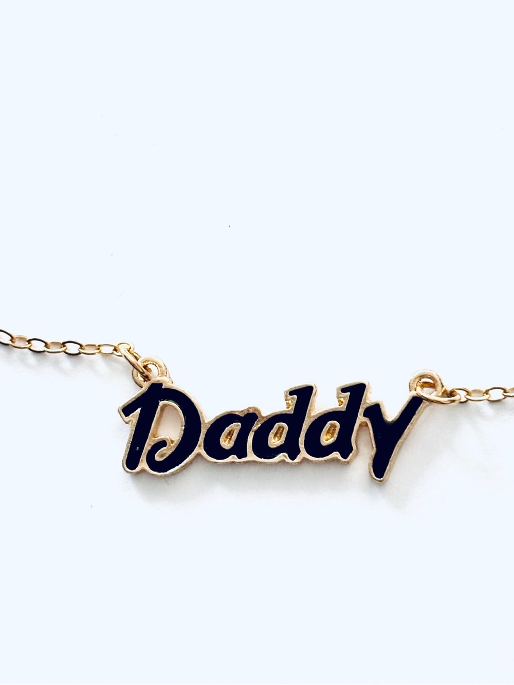 Gold Tone 'Daddy' Necklace with Black Enamel, NWT